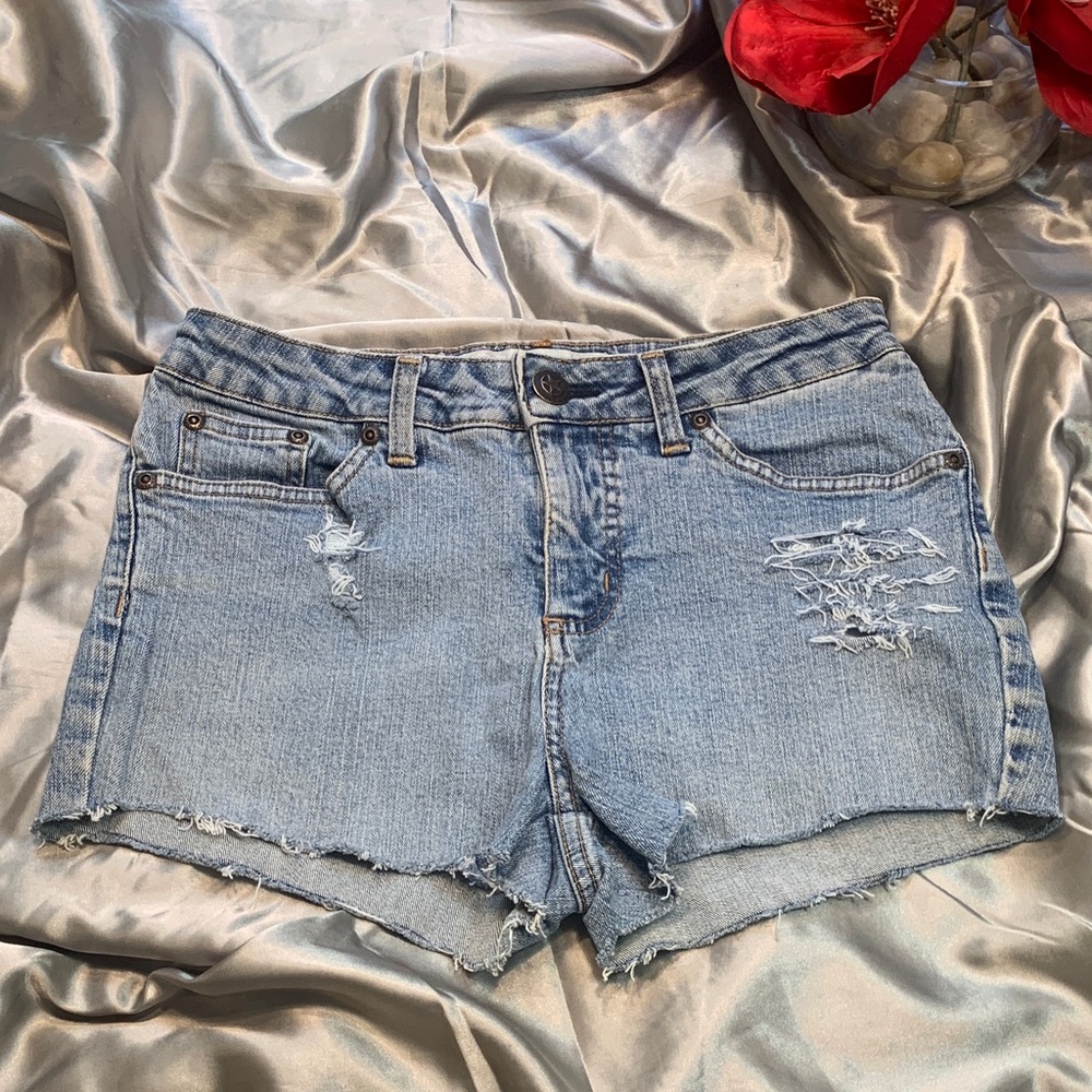 🌹VINTAGE FADED GLORY Classic Light Blue Distressed Denim Jean Shorts
